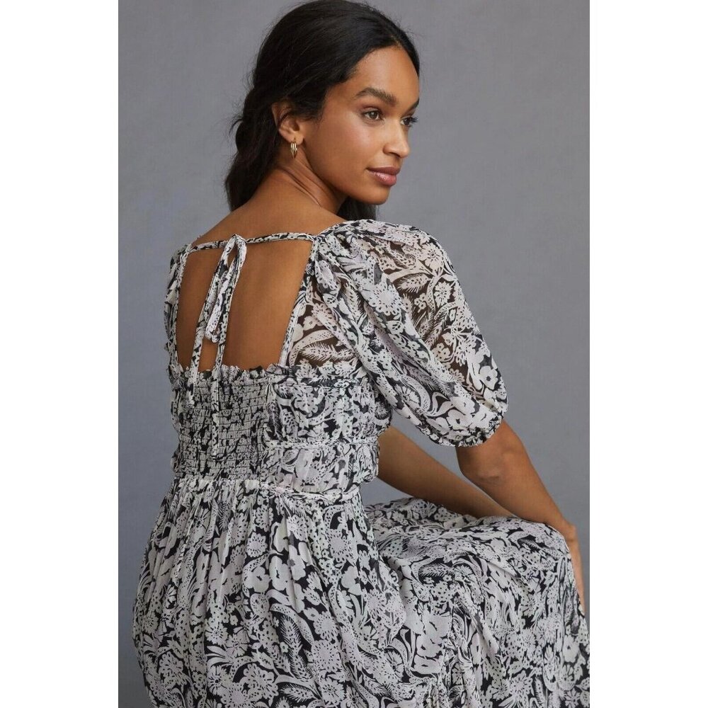 By Anthropologie Squareneck Smocked Midi Dress Resort XS New - Picture 4 of 6